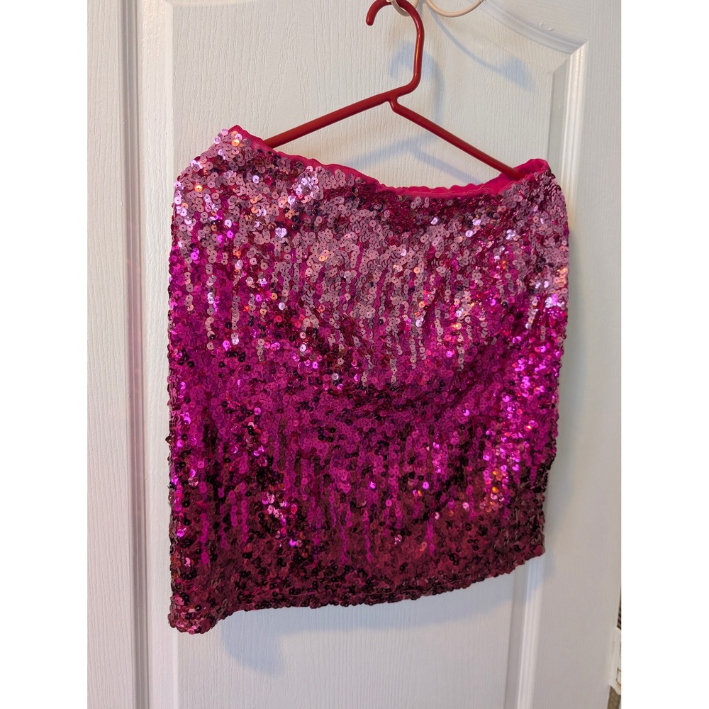 Women Fuchsia Pink Sequin Mini Skirt Party Night Out Size L MANER